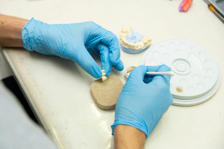 crown and bridge preparation inside a dental laboratory